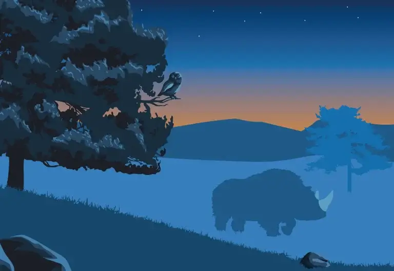 Extrait de la fresque : Un arbre ainsi qu'un rhinocéros laineux