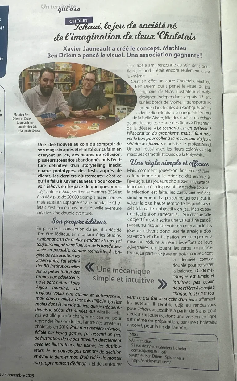 Article du journal Synergence pour la sortie de Tehavi