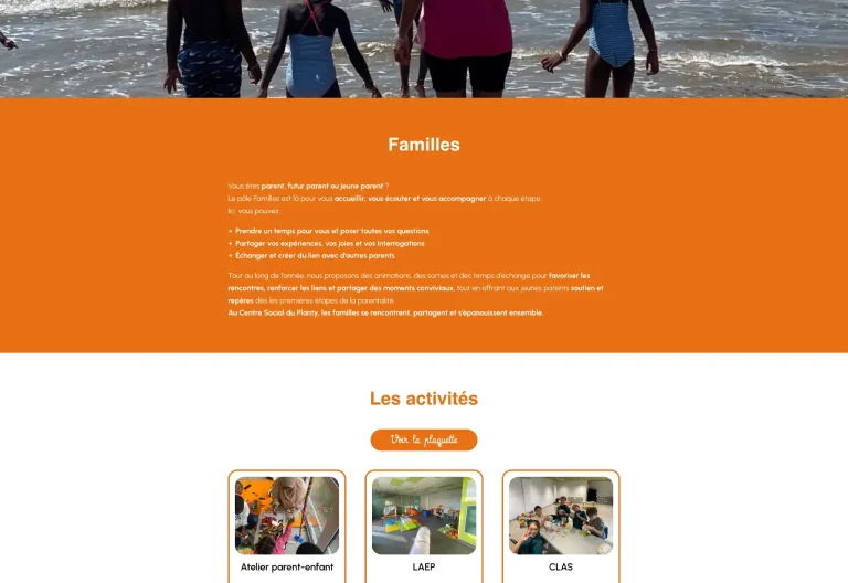 Page des activités Familles du site