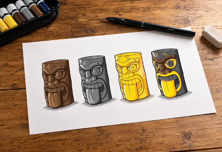Dessins des totems sur une feuille